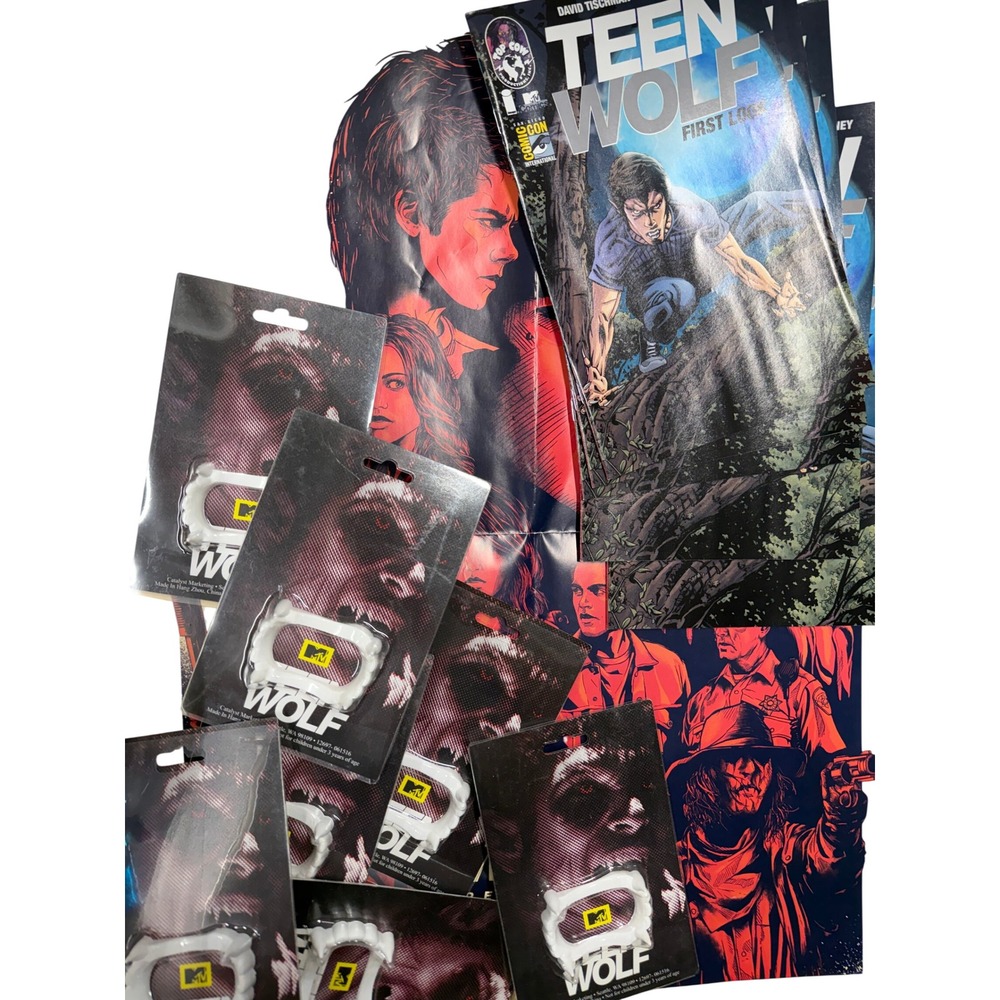 Teen Wolf MTV SDCC Comic Con Bundle Comic Poster & Werewolf Fangs Lot
